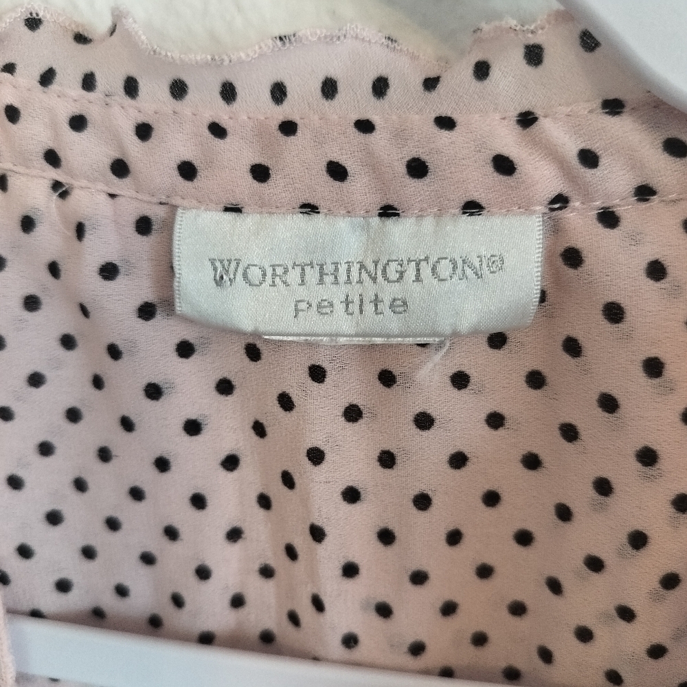 Worthington Cap sleeve blouse pink/black French girl Modern Coquette Soft Office - Picture 2 of 7